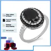 Cluster Rings Hoyon Inlaid Black Gemstone Zircon Ring For Women 925 Sliver Color Jewelry Gem Two Tone Diamond Drop Delivery Otpwn