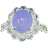 Klusterringar naturlig kalkedon för kvinnors violet blomma förlovningsring silver lyxig vit kristall utsökt bröllop smycken