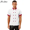 Mens Chef Uniform Women Food Service Jacket Contrast Color Stand Collar Cooks Casat for Hotel Restaurant Bakery Kitchen Canteen