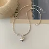 Hanger kettingen AllMe elegante echte zoetwater parel choker ketting voor vrouwen zilveren kleur hart asymmetrie ketting pendientes