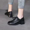 Dress Shoes DRKANOL Fashion Spring Women Pumps 2024 Genuine Leather Square Toed British Style Sheepskin Thick Heel Casual Single Black