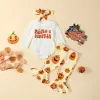 ズボンmababy 024mハロウィーン新生児の女の赤ちゃんの服セット長い袖の文字ロンパーカボチャフレアパンツヘッドバンドコスチュームD05