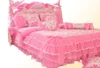 Korean style pink Lace bedspread bedding set king queen 4pcs princess duvet cover bed skirts bedclothes cotton home textile 2012096333003