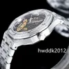 15407 Diamonds Mens Watch Watch Double Balance Wheel OpenWorking Dial Автоматическое из нержавеющей стали сапфировые хрустальные наручные часы 41 мм