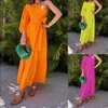 Chic and Unique Women's Fashionable and Elegant Off-shoulder Mid-length Cotton Linen Dress with Tie-detail Perfect for a Sophisticated and Trendy look