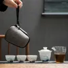 Tasses en plein air Ensemble de théières de voyage portables avec 3 mini tasses 1 Gaiwan Porcelaa Japanese Thé Cérémonie ménage