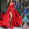 Party Dresses Glamorous Red Mermaid Prom Dress med pärlor och paljettstylande off-shoulder ruffles slits för flickor