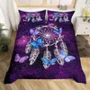 Dream Catcher Duvet Cover Set Purple Bedding Set Chic Boho Mandala Floral Feather Design Galaxy Comforter Cover Set Queen Size