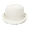 Berets White Bowler Hat For Men/Women Satin Lined Fashion Party Formal Costume Magician Cap