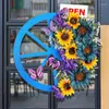 Dekorativa blommor Vårkrans 15,7 tum Blue Wheel Flower Garland Door With Sunflowers Fjärilar