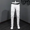 Heren jeans straat mode mode mannen magere punk broek witte elastische stretch gescheurde gepatchte ontwerper hiphop merk broek HOMBRE HOMBRE