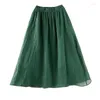 Skirts Spring Autumn Arts Style Women Elastic Waist Loose Long All-matched Casual Texture Cotton Linen Vintage Skirt C745