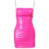 Casual Dresses Women's Fashion Flat Tube Top PU Leather Slip Dress