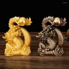 Dekorativa figurer kinesiska maskot tamronprydnader harts Lucky Dragon Sculpture Staty Guldfärg och antik kopparhemdekoration