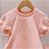 Vår sommarflickor klänning mode 2-9 y barn rosa lång klänning baby kortärmad mesh klänning prinsessan klänning tonårskläder 240329