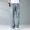 Men's Jeans Summer Ice Silk Thin Light Gray For Men Loose Wide Leg Plus Size Casual Trousers High Quality Stretch Soft Fabric Pants