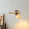 ウォールランプIWHDプルチェーンスイッチセラミックLED照明器具銅アーム左右回転する調整可能なバスルームベッドルーム