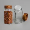 6pcs Bamboo Cover Glass Seasoning Jars Transparent Square Seasoning Bottle Pepper Storage Spice Organizer Kitchen Accessories