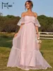 Casual Dresses Missord Elegant Pink Tutu Party Dress for Birthday Women Off Shoulder Sleeveless Spets A-Line Evening Girl Long Prom Gown