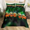 Green Tree Frog King Queen Couvercle de couette complète Beau Raind File Trees Litting Animal Set Wildlife Couper Couette en polyester