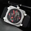 BR Mens three-pin sports casual watch hollow dial mechanical watch waterproof watch gift watch