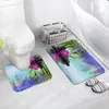 Mat de bain en bambou vert zen ensemble d'eau courante en pierre noire jardin jardin décor de salle de bain tapis de salle de bain