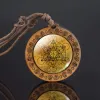 Mandala Glass Halskette Retro Kunst Holz Anhänger Buddhist Seher Geometrie Schmuck spirituelle Yoga Geschenk