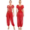 Costume de danse de ventre pour femmes Wear Womens Sparkly Bollywood Tenues de crop top à manches bouffantes à manches bouffantes avec pantalon harem pour la performance