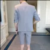 Herrenanzüge koreanische Kleidung im koreanischen Stil Männer Anzug Set Slim Fit Hälfte Ärmel Knie Länge Hose rosa weiße Sommerjacke mit kurzer Hose