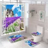 Shower Curtains Purple Lavender Floral Curtain Set For Bathroom Decor Farmhouse Flower Field Window Carpet Rug Bath Mat Toilet Seat Cover