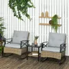 3 Piece Rocking Wicker Bistro Set, Outdoor Patio Furniture Set with two Porch Rocker Chairs, Cushions, Two-Tier Coffee Table