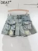 Rokken vintage mode damesvakken denim geplooid 2024 lente trendy hoge taille a-line mini rok vrouwelijk 11xx8702