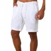 Męskie szorty solidny kolor biały fit styl lniany sport swobodny letni elastyczna talia ubrania ubrania tether