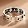 Cluster ringen trendy oude zilveren kleuropening voor mannen vrouwen pentagram ster elegante ringband eenvoudig vingeraccessoire