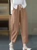 Zanzea Fashion Pants Kvinnor Vintage Elastic midja harembyxor Pantalon Elegant OL Work Capris Casual Cotton Long Pant 240411