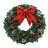 Decorative Flowers Christmas Door Decor Wreaths Battery Powered 40CM Ornaments Realistic Plastic With Red Bow Light Up For Home Party
