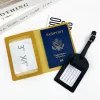 Color Solid PU PU Leather Bagage Tag Passport Set Set