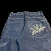 Jeans pour femmes jnco jeans y2k pantalon hip hop couronne brodée pantalon de poche bleu rétro new fashion fashion high taille pantalon de jambe large c240411