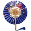 1PC w stylu chiński bambusowy wiatrak składany fan chińscy fanów kwiatowy kieszonkowy składany ręka wentylator okrągłe koło weselne prezent