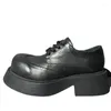 Casual Shoes Euro-American Show Design Derby For Men Increased 6cm Japanese Style Genuine Leather Elevator Carved Men's