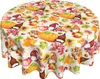 Autumn Pumpkin Gnomes Tablecloth Round 60 in Thanksgiving Fall Leaves Sunflower Washable Wrinkle Stain-Resistant Table Cloth
