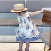 女の子のドレスガールズドレスフラワークランプ付きストライプサスペンダープリンセスパーティードレス2021夏の新しいファッション幼児ベビーキッズチルドレン服