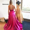 Robes de fête Spaghetti Stracts Fuchsia Gold Prom V V-Neck Simple Formal Sweep Sweep Train Special Occasion spéciale