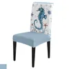 Medelhavsstil Ocean Starfish Seahorse Stripes Stol Cover Dining Spandex Stretch Seat Cover Home Office Chase Set Set Set