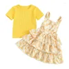 Kledingsets Peuter Kleine Girl -kleding geribbeld Korte mouw T -shirt Top Daisy rok Set Algemene jurk Spring Summer Outfit