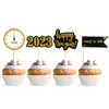 4pcs / set Happy New Year Cake Flags Clock 2024 Christmas Cake Topper Noël