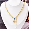 Kedjor 2024 Blue Water Drop Zircon Heart Necklace Pendant Pearl Tassel Clavicle T-Shirt Chain Female Titanium Steellocket Exqui