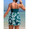 Korte jurk tankini met shorts zwempak vrouwen badmode vrouwelijk gewatteerd bedrukt badpak zwemmen zwemmen strandkleding zomer 240410