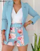 2024 Spring Summer Femme's Two Piece Casual Sett Costume élégant Blazer et shorts à imprimé floral pourdies Matching Set Blazer Shorts