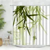 Cortinas de chuveiro de bambu verde cortina de cortina de banheiro pintura de pano de poliéster de pano azul Bath Bath Screen Courtain